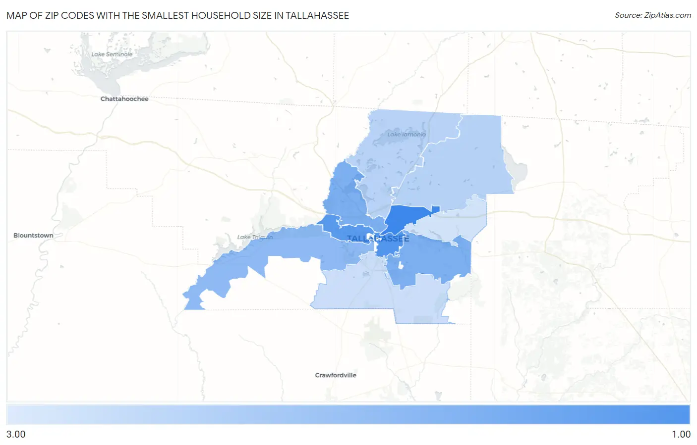 Zip Codes with the Smallest Household Size in Tallahassee Map