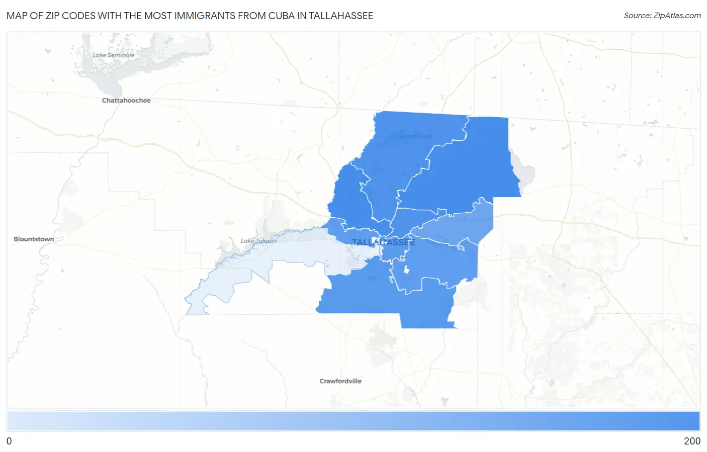 Zip Codes with the Most Immigrants from Cuba in Tallahassee Map