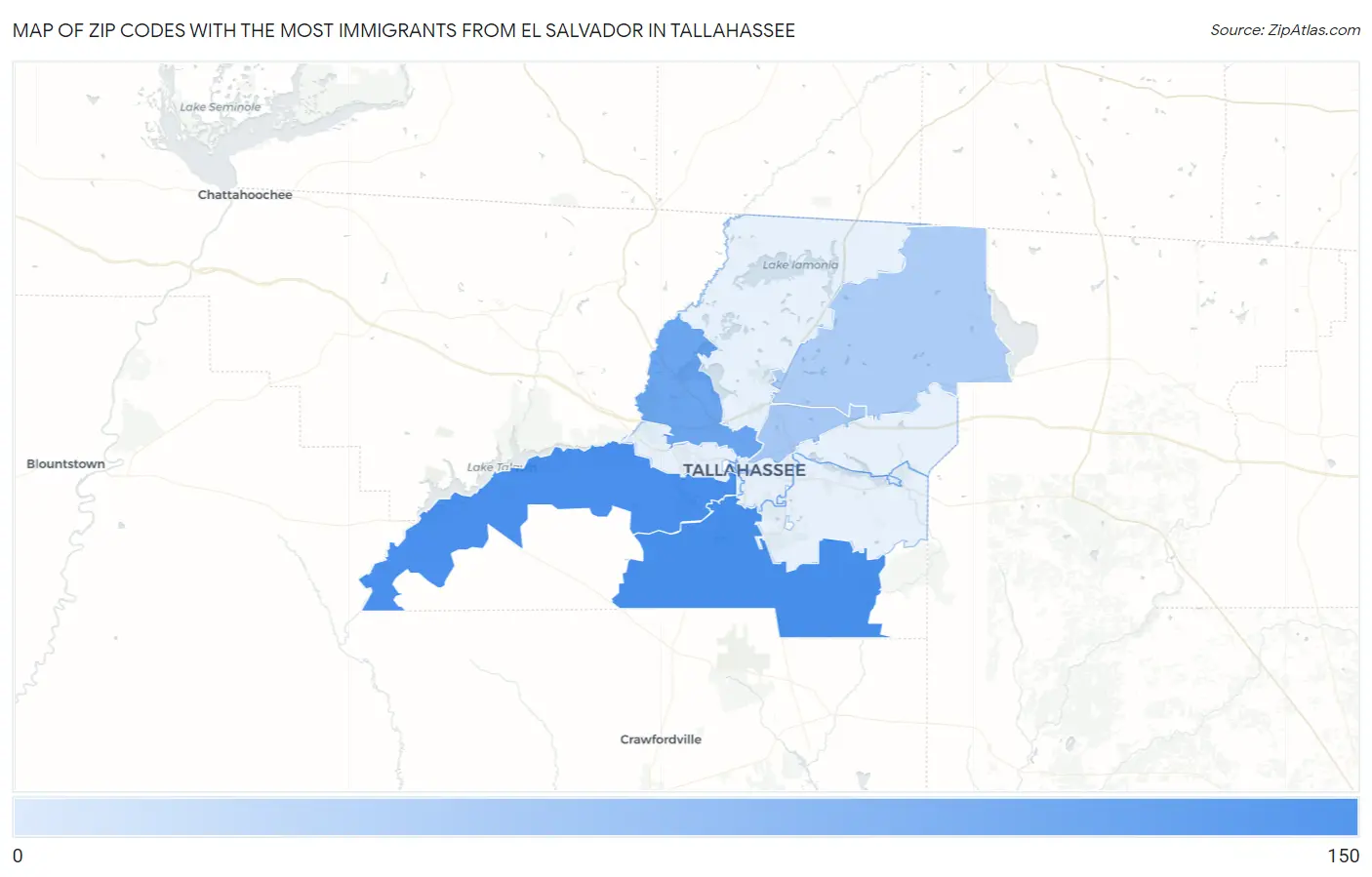 Zip Codes with the Most Immigrants from El Salvador in Tallahassee Map
