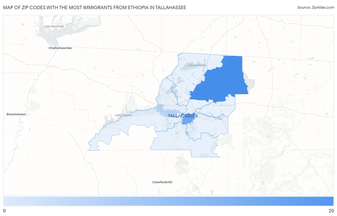 Zip Codes with the Most Immigrants from Ethiopia in Tallahassee Map