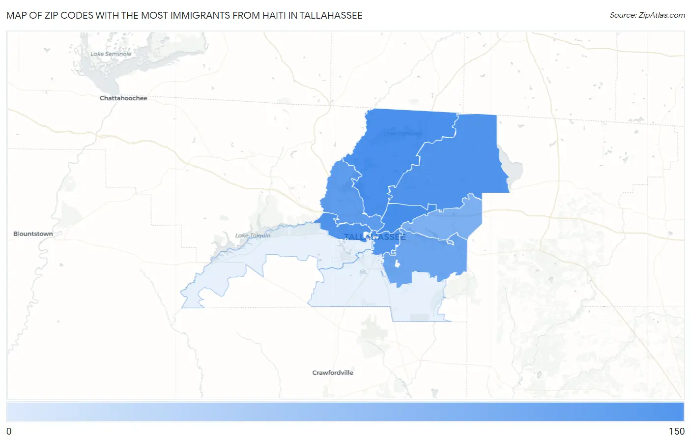Zip Codes with the Most Immigrants from Haiti in Tallahassee Map