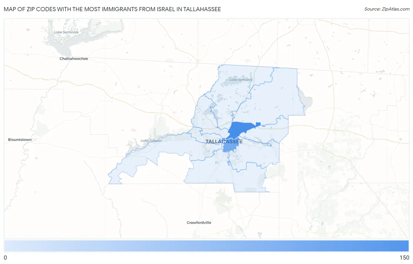 Zip Codes with the Most Immigrants from Israel in Tallahassee Map