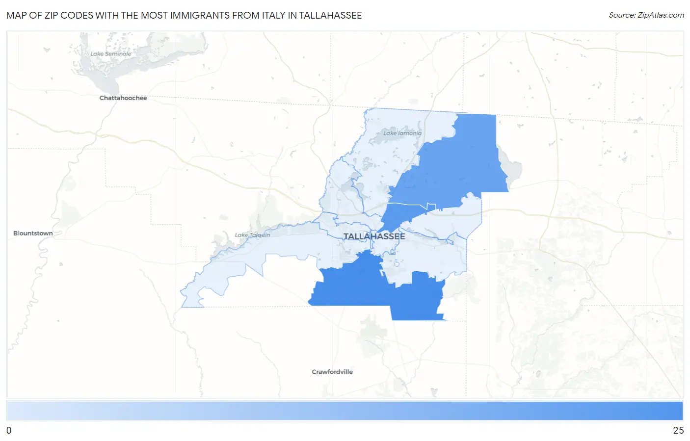 Zip Codes with the Most Immigrants from Italy in Tallahassee Map