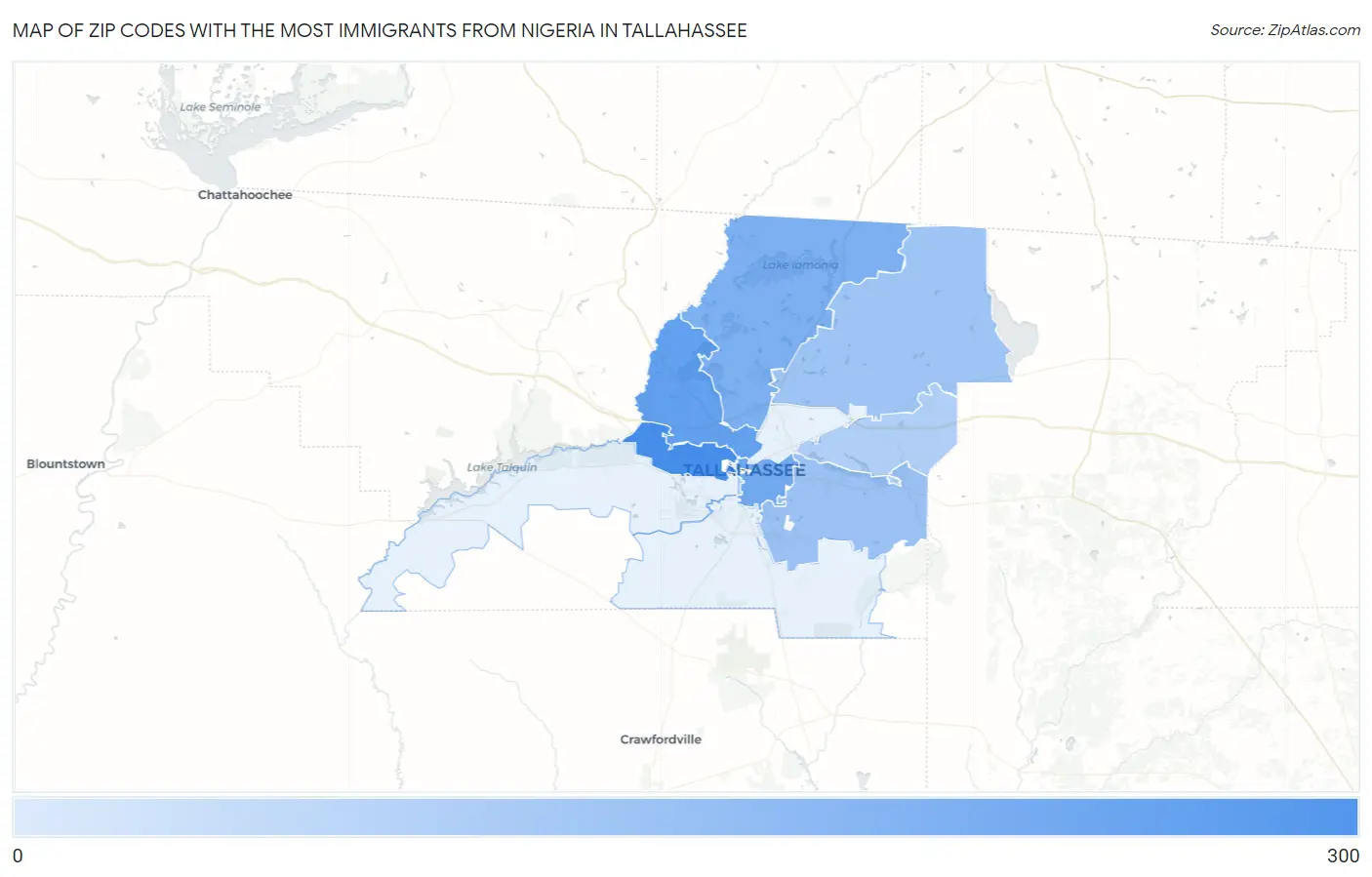 Zip Codes with the Most Immigrants from Nigeria in Tallahassee Map
