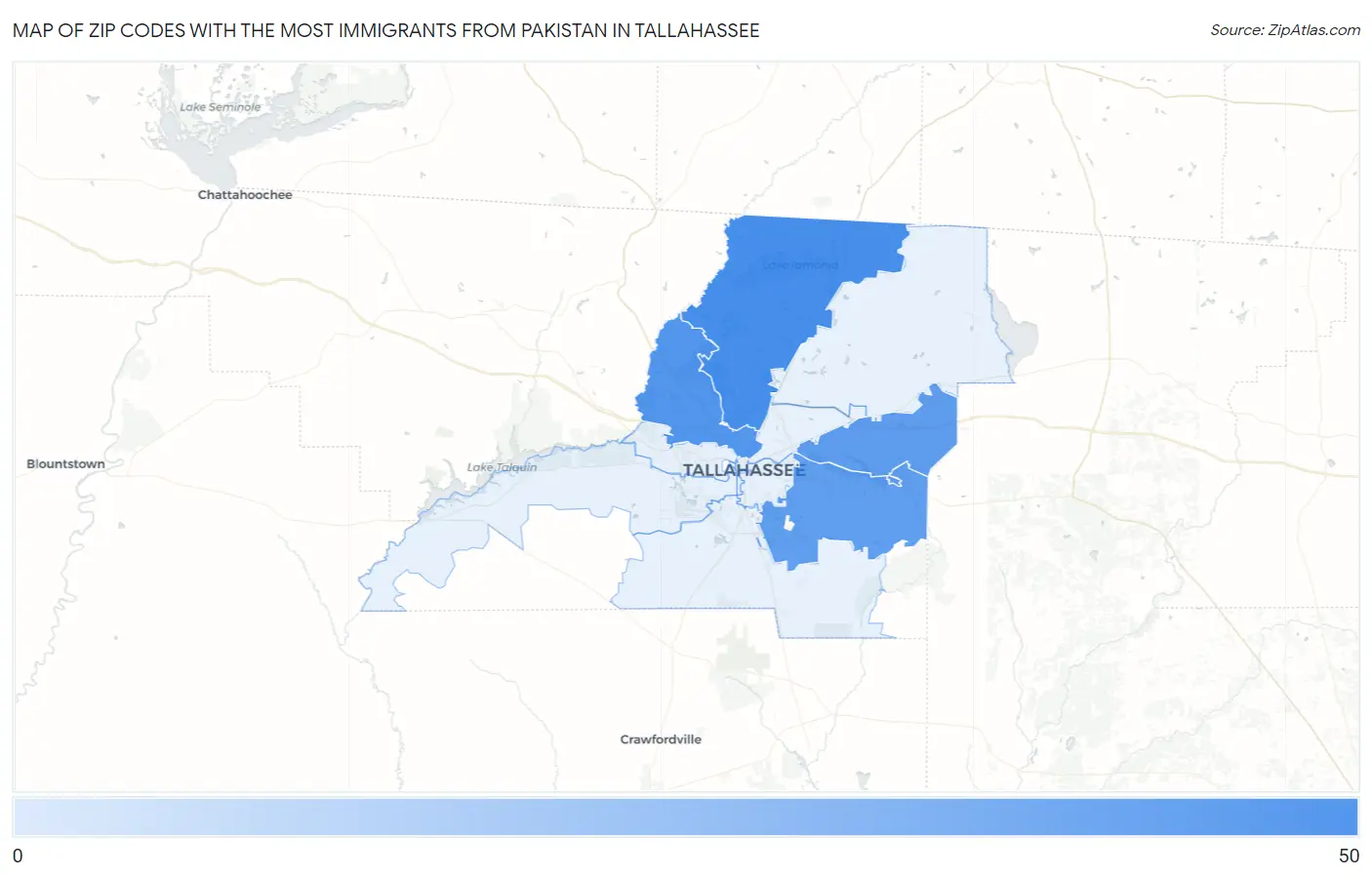 Zip Codes with the Most Immigrants from Pakistan in Tallahassee Map