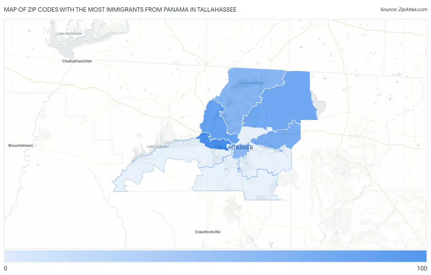 Zip Codes with the Most Immigrants from Panama in Tallahassee Map