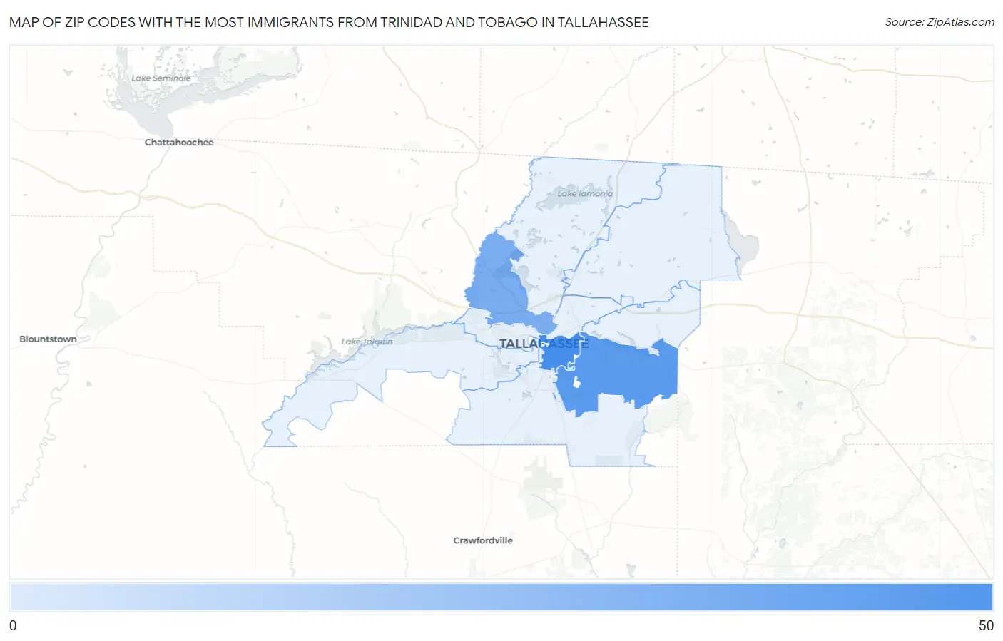 Zip Codes with the Most Immigrants from Trinidad and Tobago in Tallahassee Map