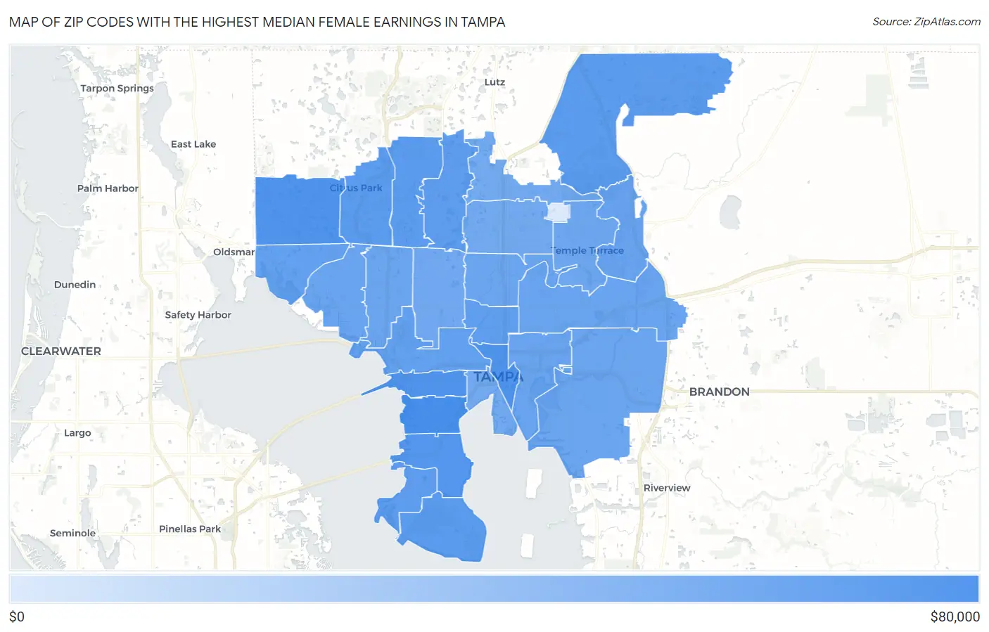 Zip Codes with the Highest Median Female Earnings in Tampa Map