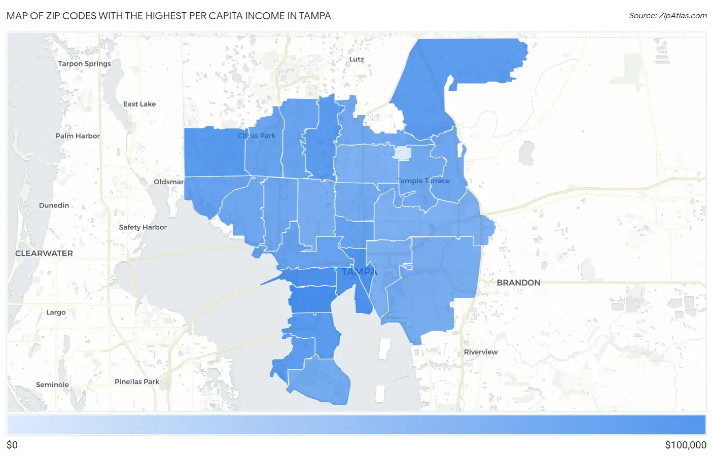Zip Codes with the Highest Per Capita Income in Tampa Map