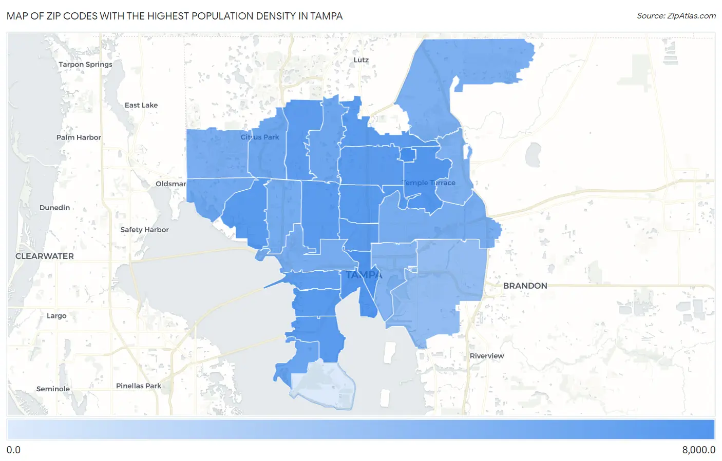 Zip Codes with the Highest Population Density in Tampa Map