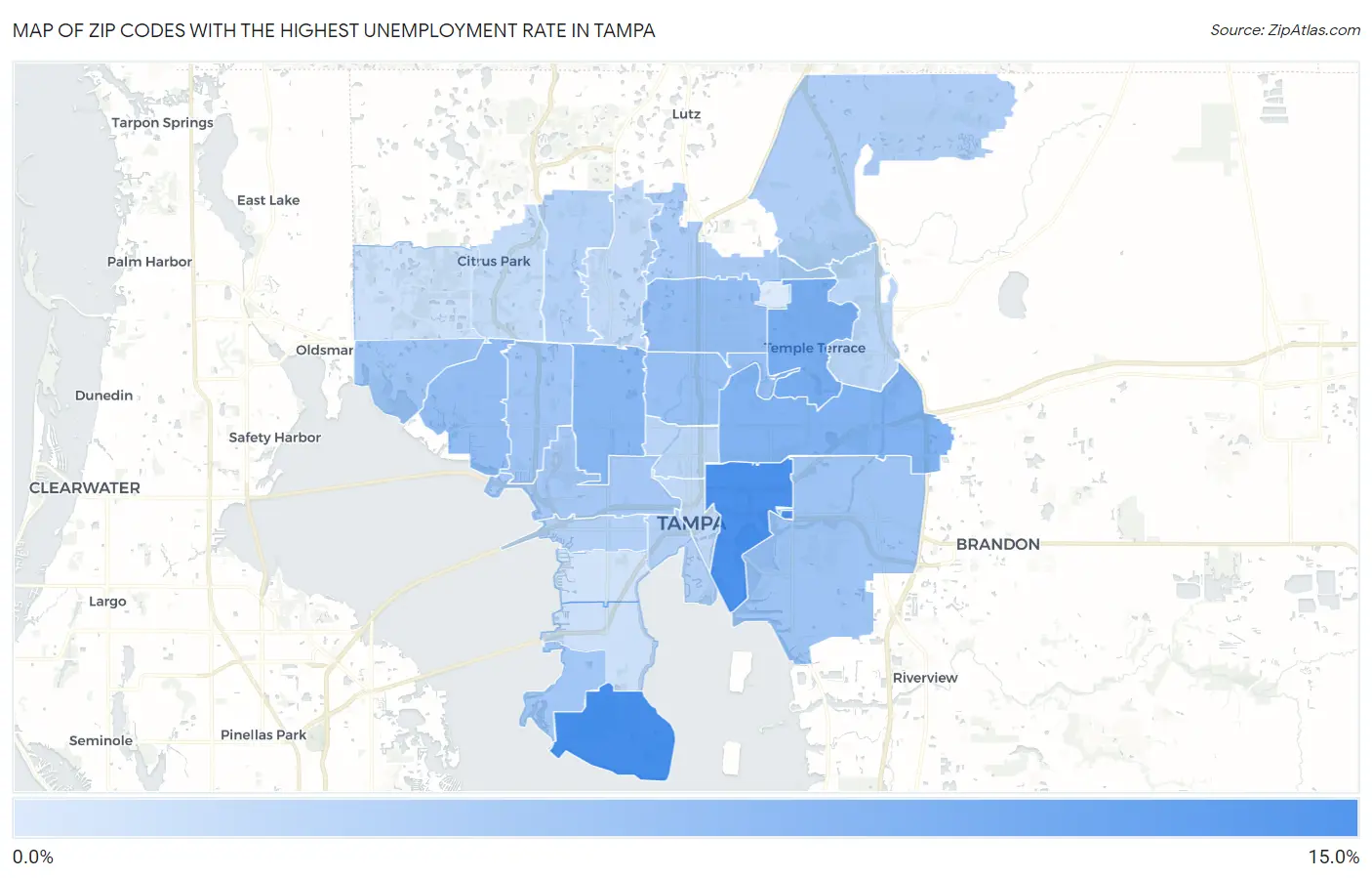 Zip Codes with the Highest Unemployment Rate in Tampa Map