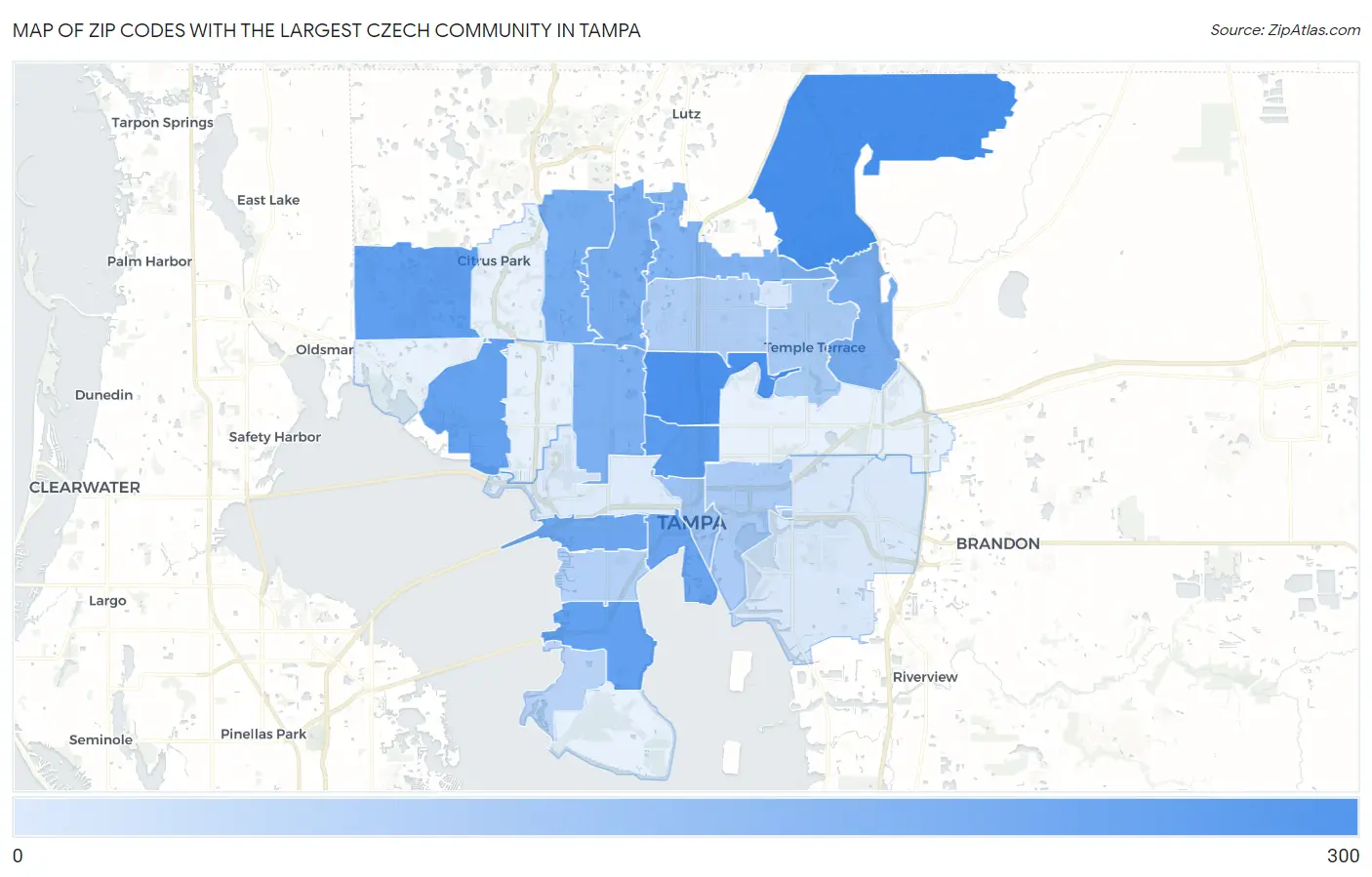 Zip Codes with the Largest Czech Community in Tampa Map