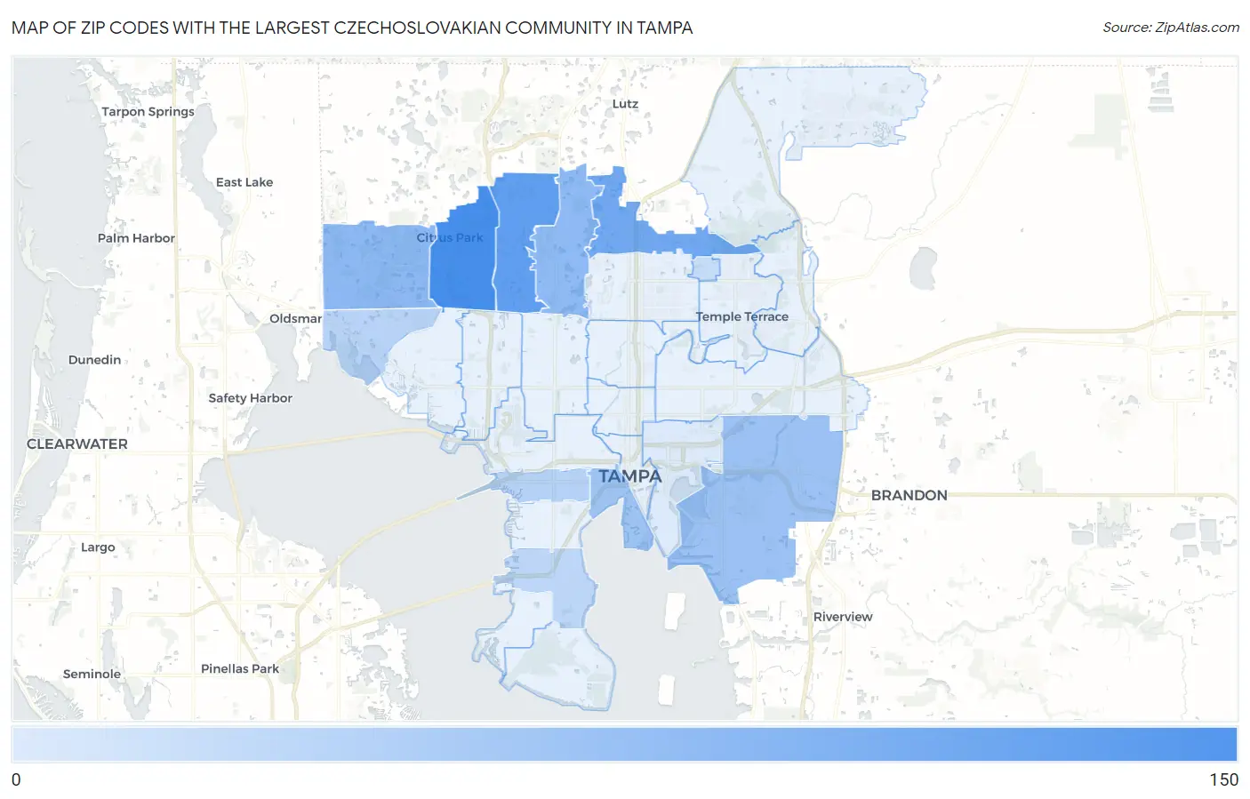 Zip Codes with the Largest Czechoslovakian Community in Tampa Map
