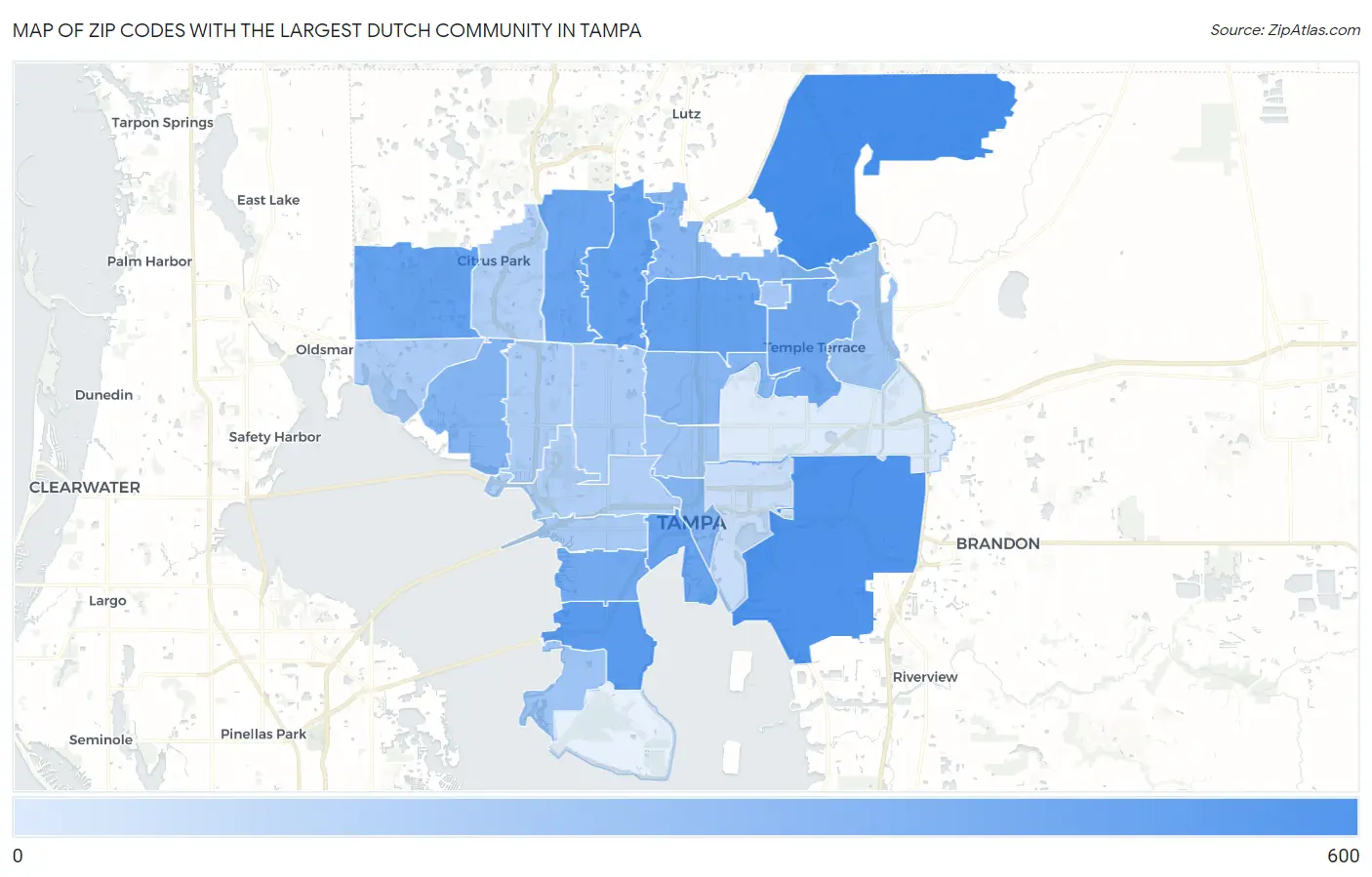 Zip Codes with the Largest Dutch Community in Tampa Map