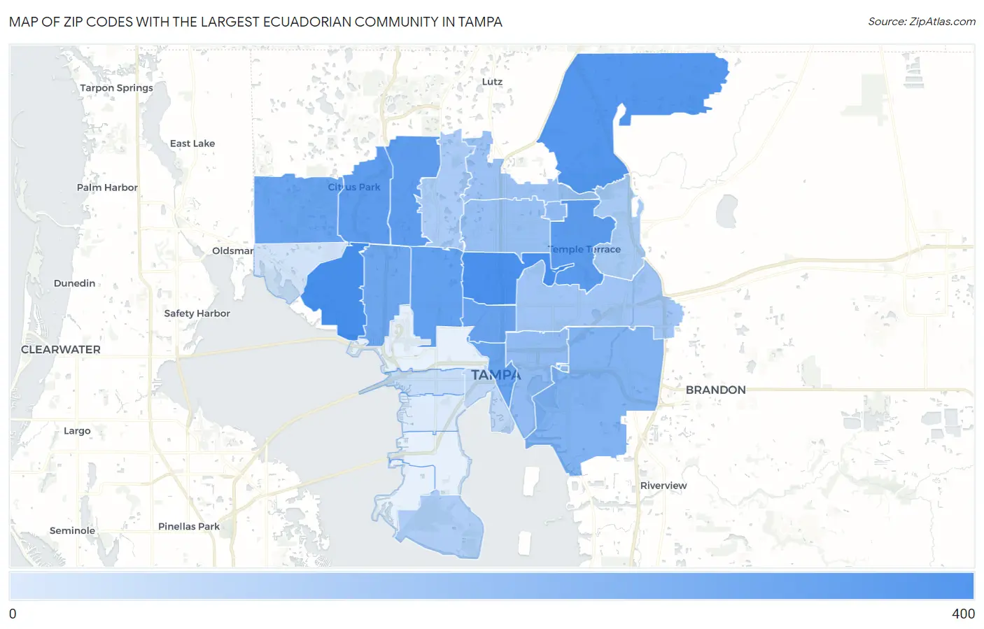 Zip Codes with the Largest Ecuadorian Community in Tampa Map