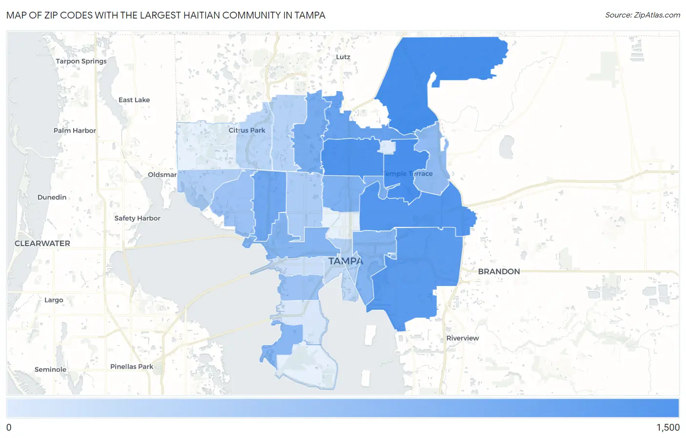 Zip Codes with the Largest Haitian Community in Tampa Map