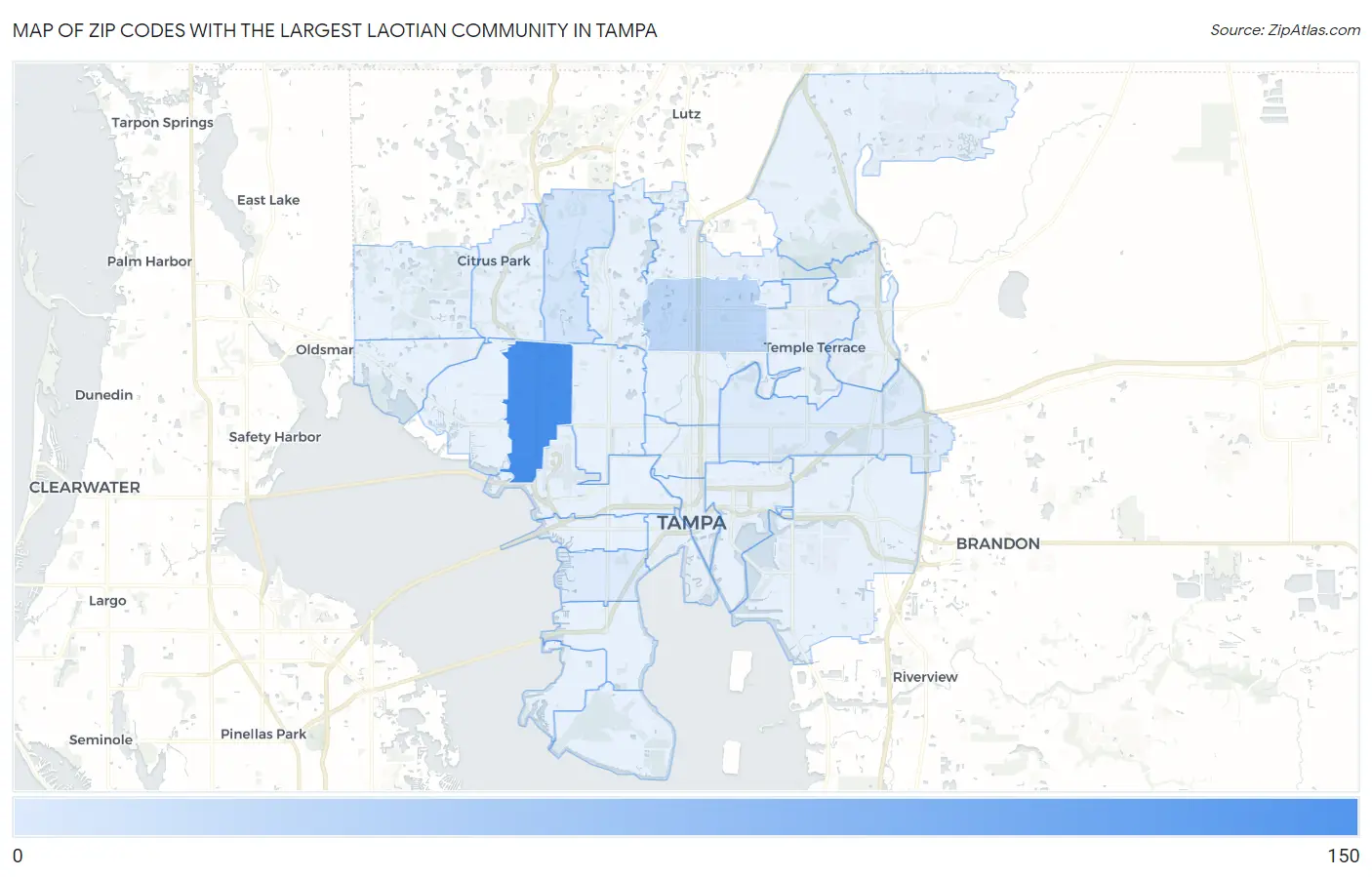 Zip Codes with the Largest Laotian Community in Tampa Map