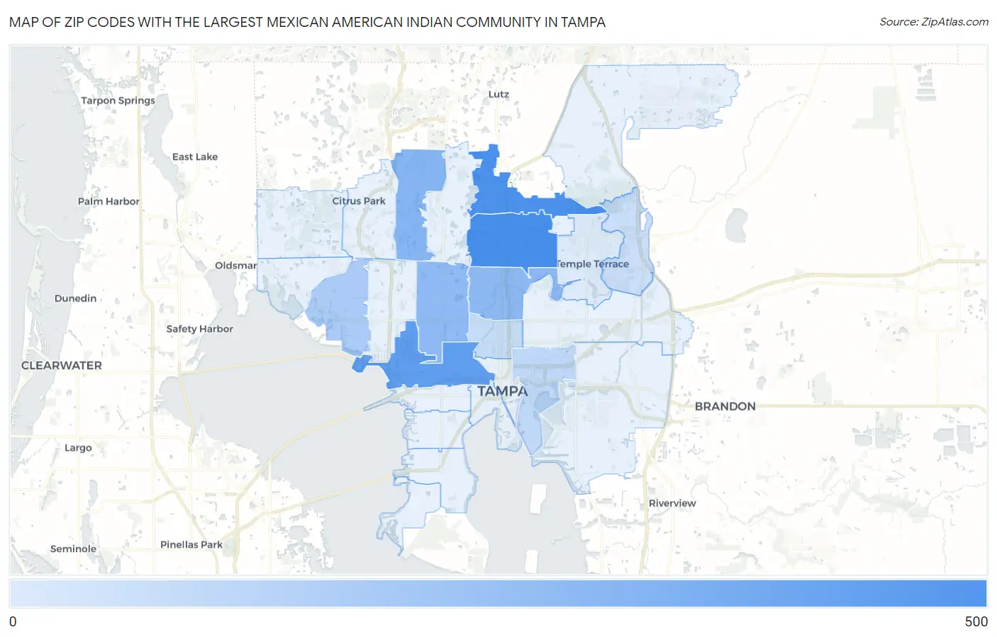 Zip Codes with the Largest Mexican American Indian Community in Tampa Map