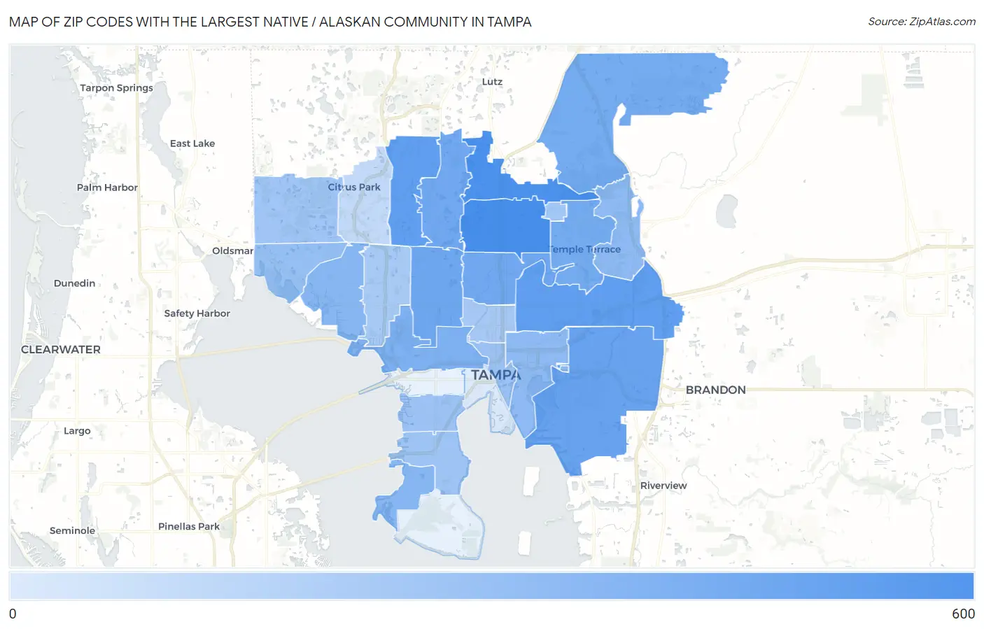 Zip Codes with the Largest Native / Alaskan Community in Tampa Map