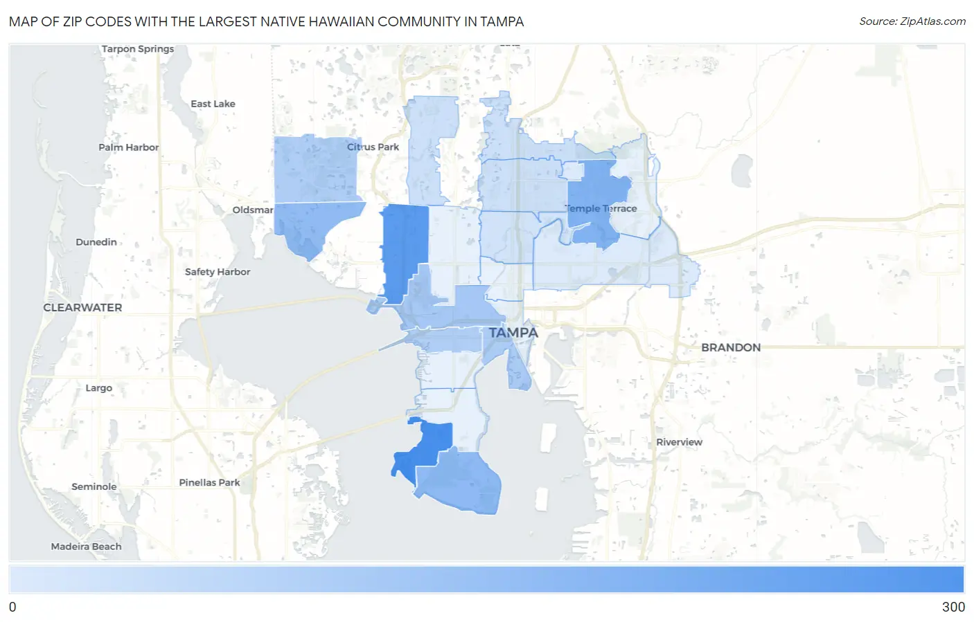 Zip Codes with the Largest Native Hawaiian Community in Tampa Map