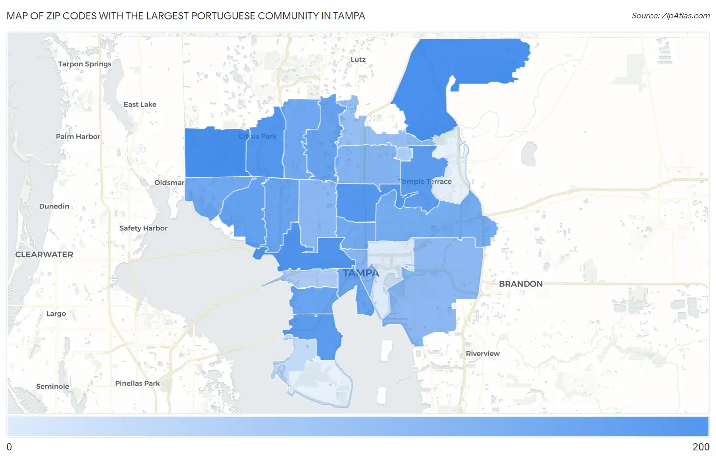 Zip Codes with the Largest Portuguese Community in Tampa Map