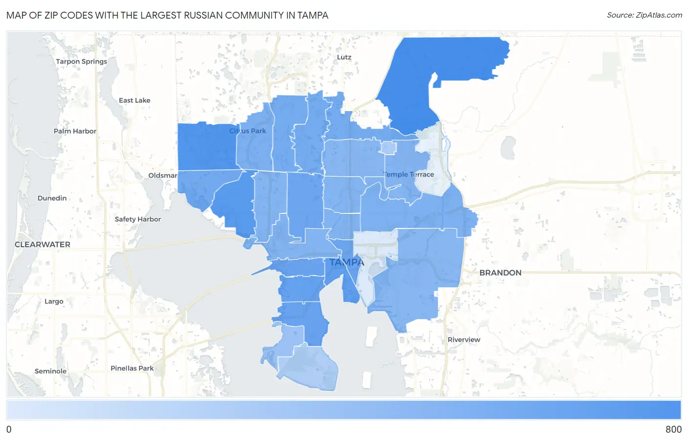 Zip Codes with the Largest Russian Community in Tampa Map