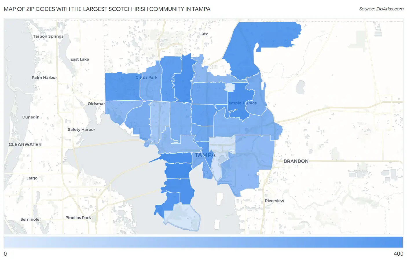 Zip Codes with the Largest Scotch-Irish Community in Tampa Map