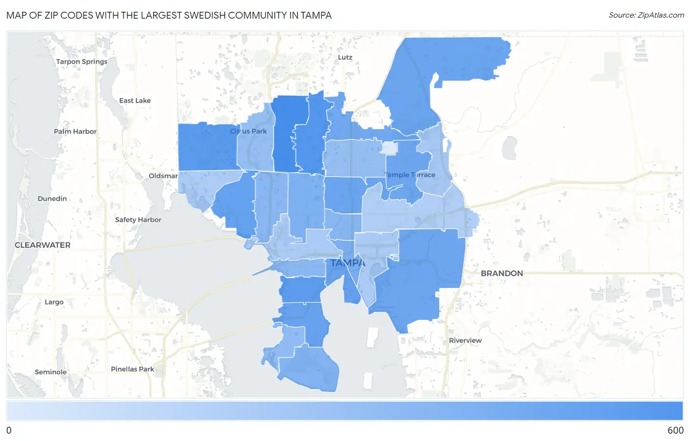 Zip Codes with the Largest Swedish Community in Tampa Map