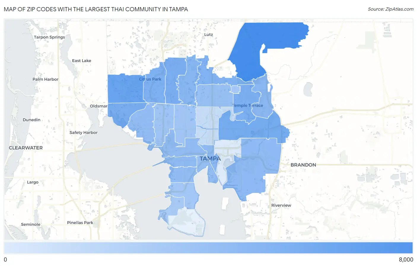 Zip Codes with the Largest Thai Community in Tampa Map