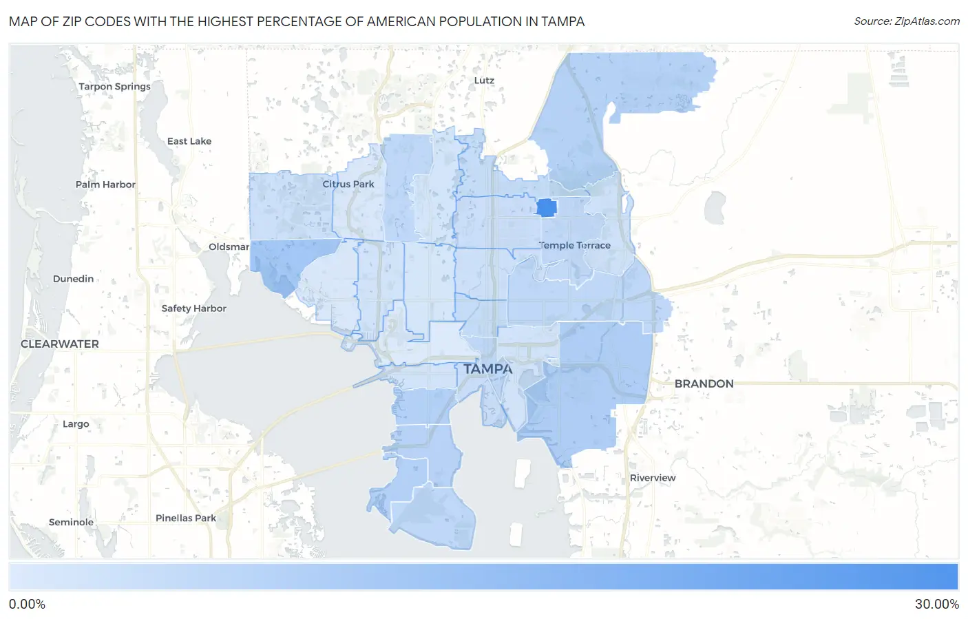 Zip Codes with the Highest Percentage of American Population in Tampa Map