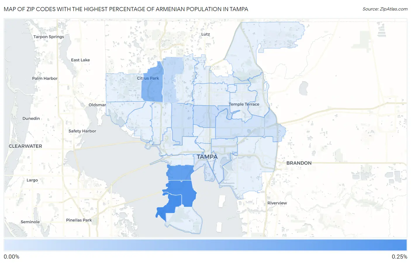 Zip Codes with the Highest Percentage of Armenian Population in Tampa Map