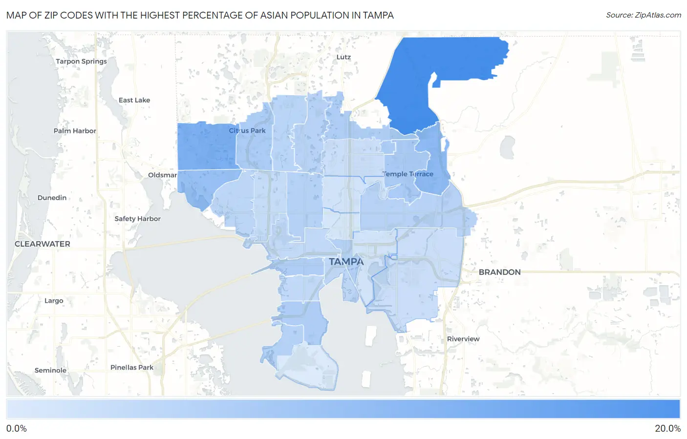 Zip Codes with the Highest Percentage of Asian Population in Tampa Map