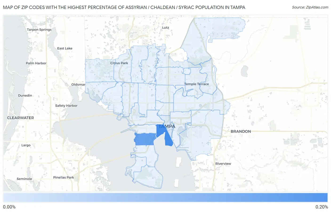 Zip Codes with the Highest Percentage of Assyrian / Chaldean / Syriac Population in Tampa Map