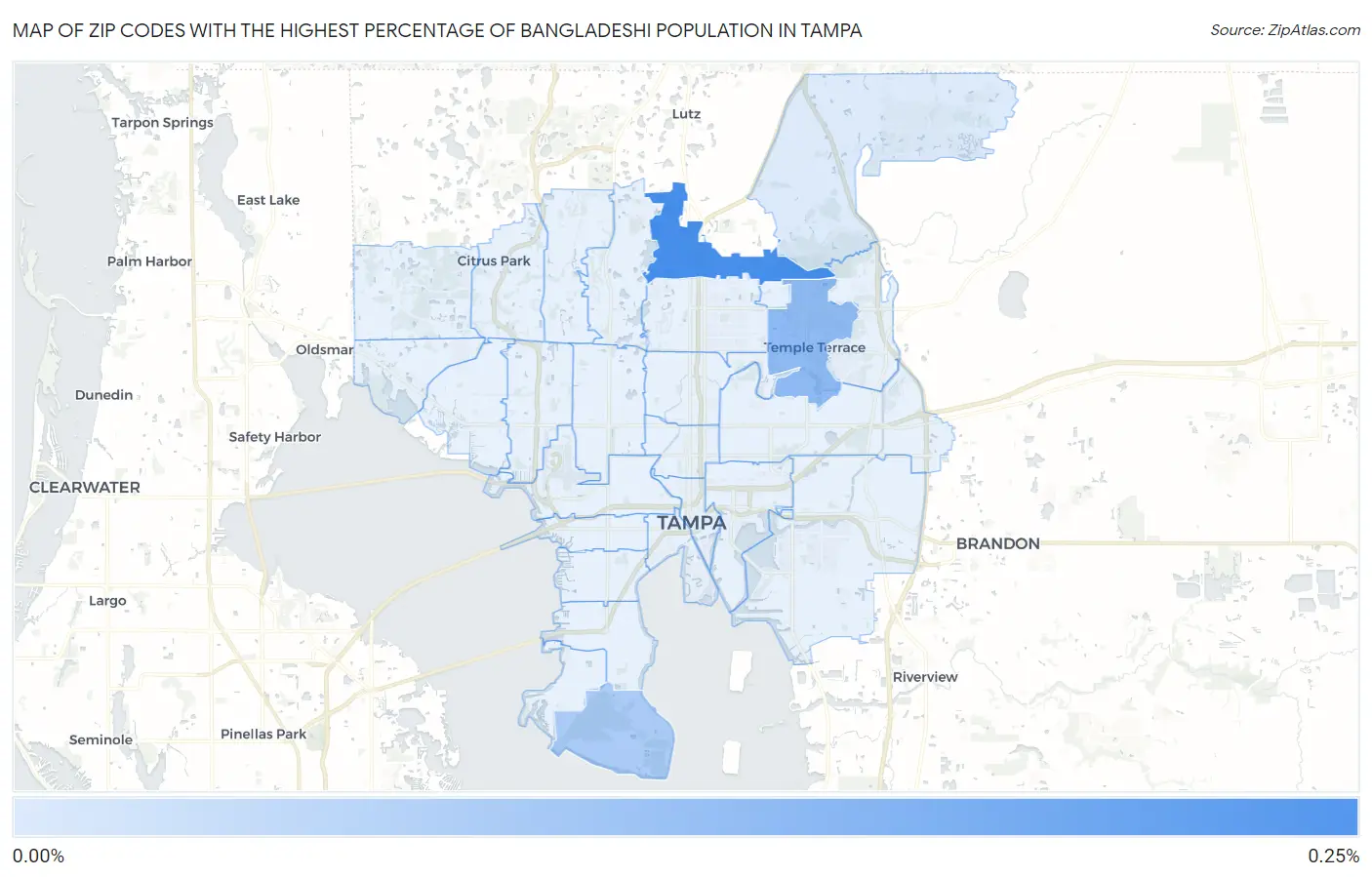 Zip Codes with the Highest Percentage of Bangladeshi Population in Tampa Map