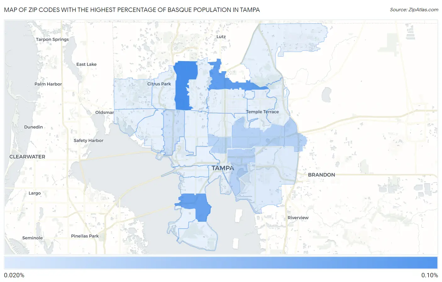 Zip Codes with the Highest Percentage of Basque Population in Tampa Map