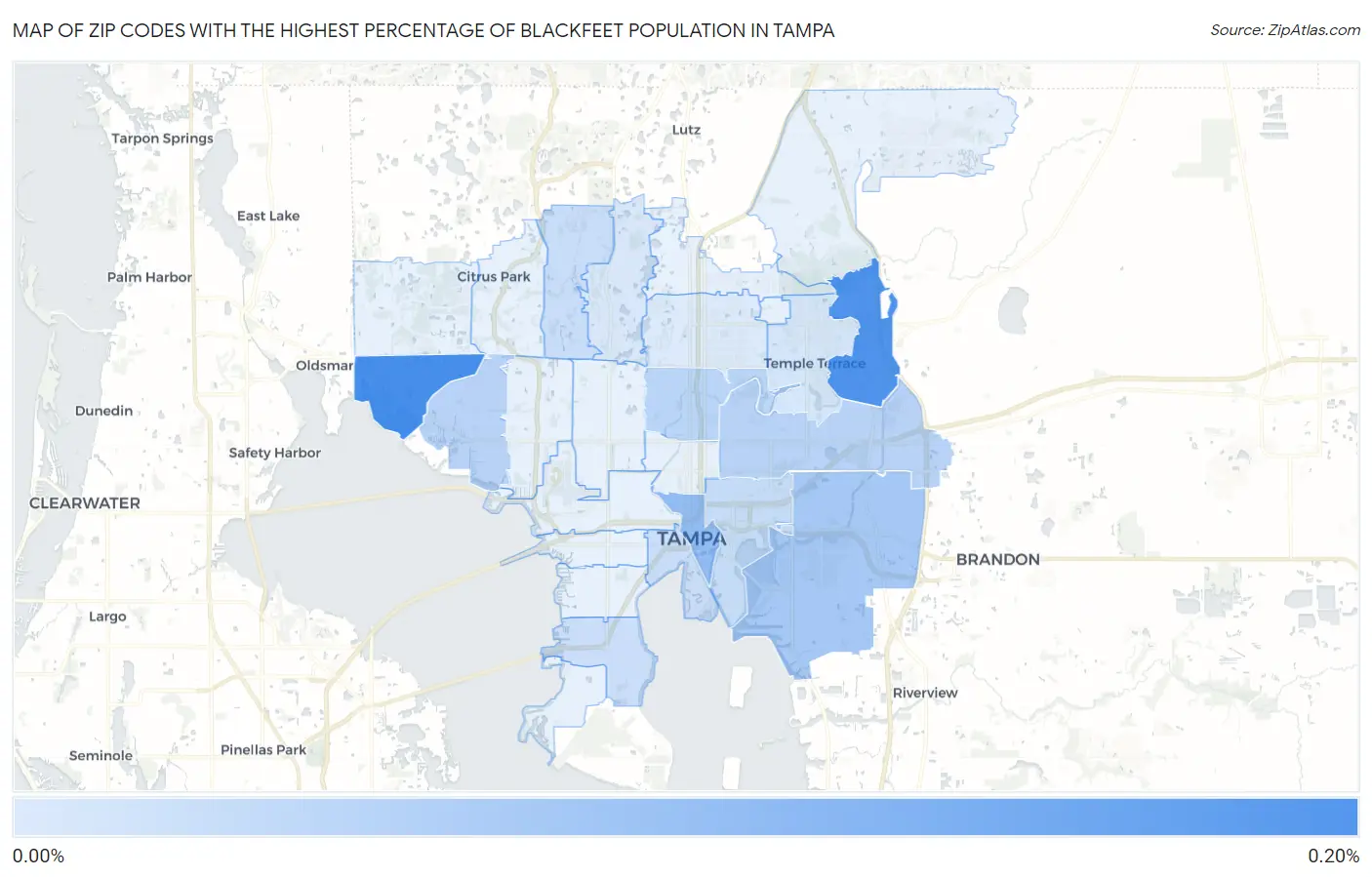 Zip Codes with the Highest Percentage of Blackfeet Population in Tampa Map