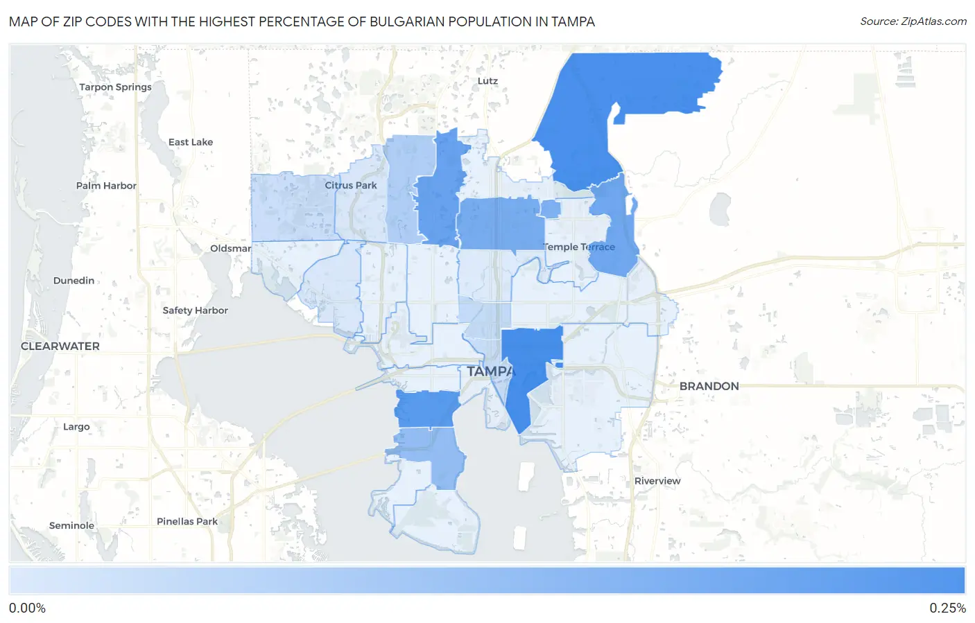 Zip Codes with the Highest Percentage of Bulgarian Population in Tampa Map