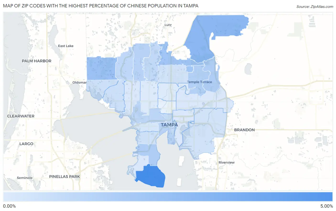Zip Codes with the Highest Percentage of Chinese Population in Tampa Map