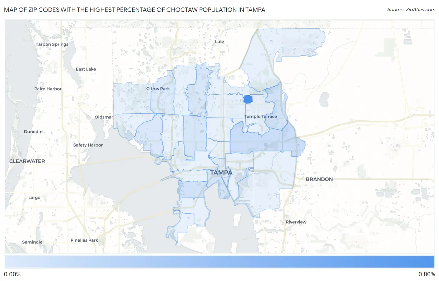 Zip Codes with the Highest Percentage of Choctaw Population in Tampa Map