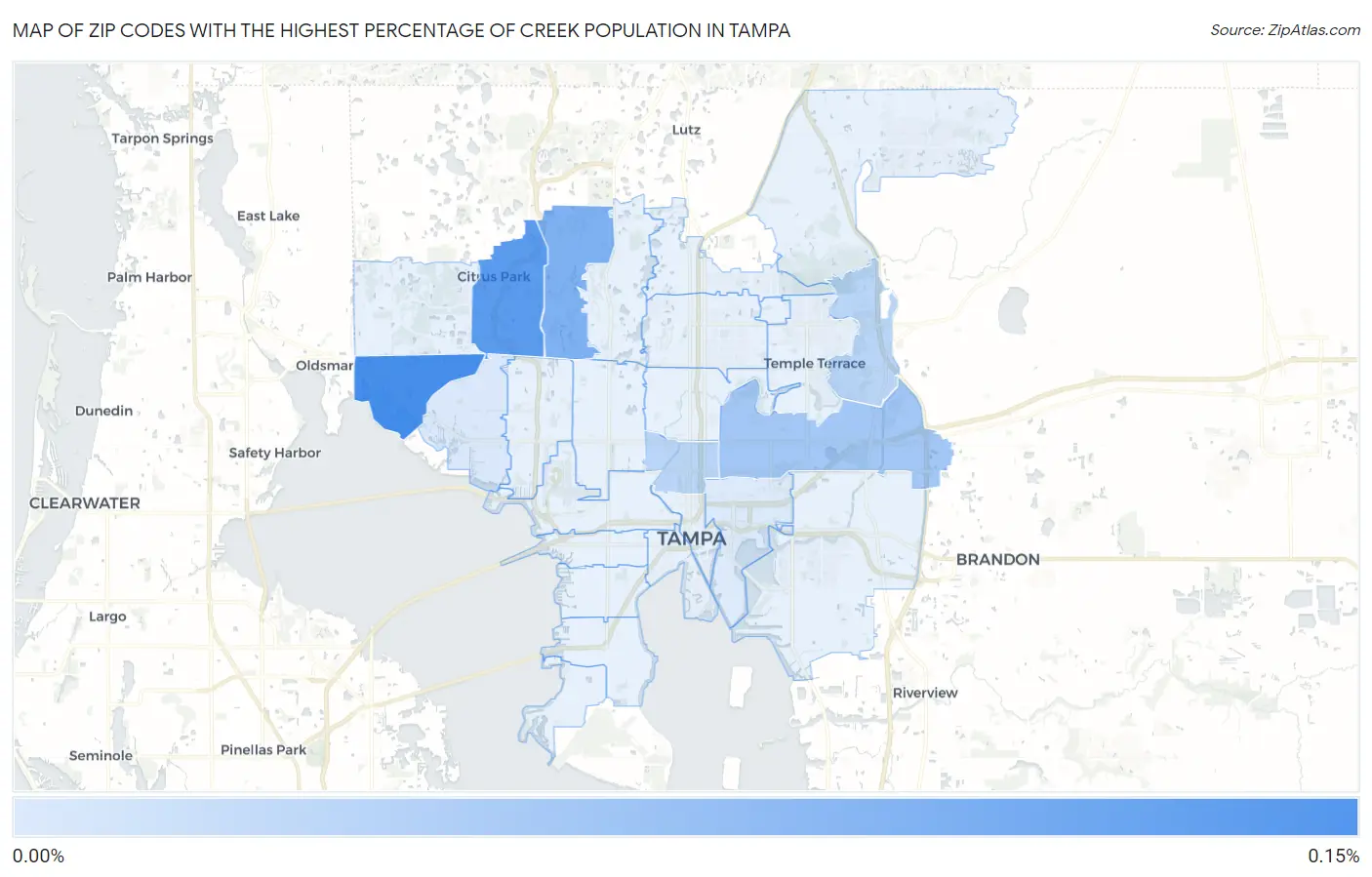 Zip Codes with the Highest Percentage of Creek Population in Tampa Map