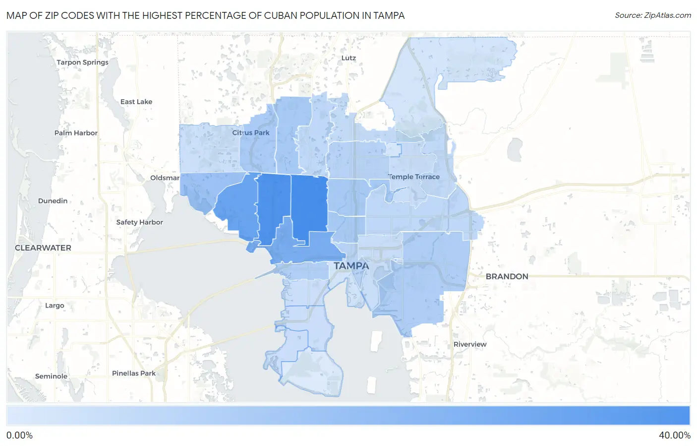 Zip Codes with the Highest Percentage of Cuban Population in Tampa Map