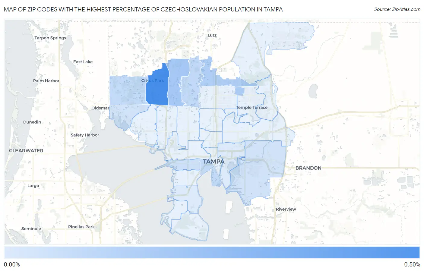 Zip Codes with the Highest Percentage of Czechoslovakian Population in Tampa Map