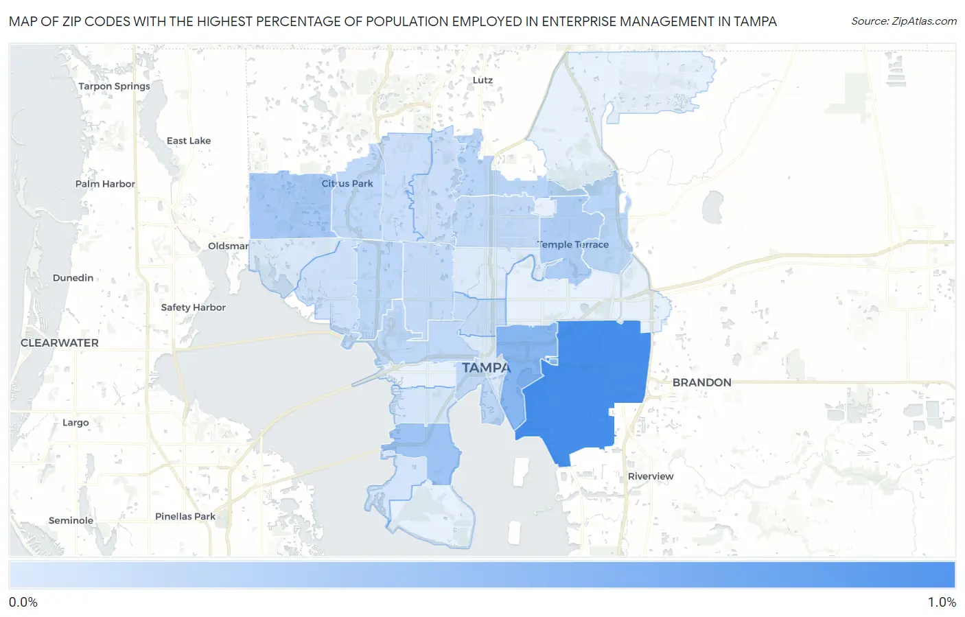 Zip Codes with the Highest Percentage of Population Employed in Enterprise Management in Tampa Map