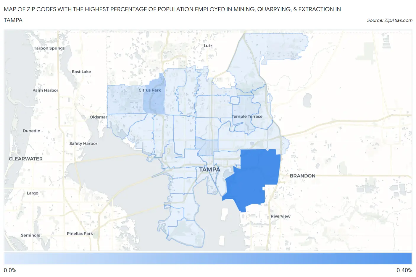 Zip Codes with the Highest Percentage of Population Employed in Mining, Quarrying, & Extraction in Tampa Map