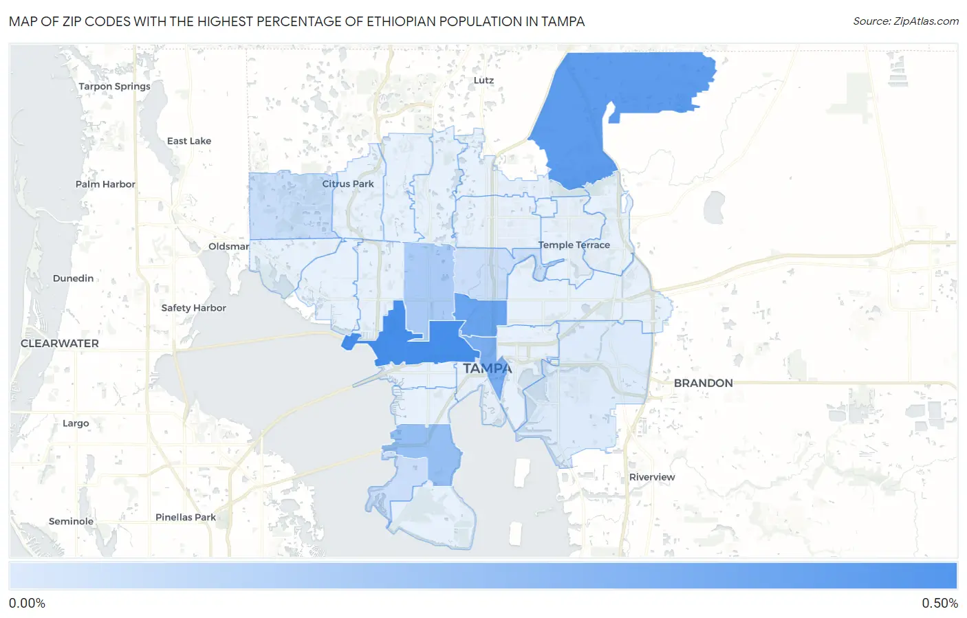 Zip Codes with the Highest Percentage of Ethiopian Population in Tampa Map