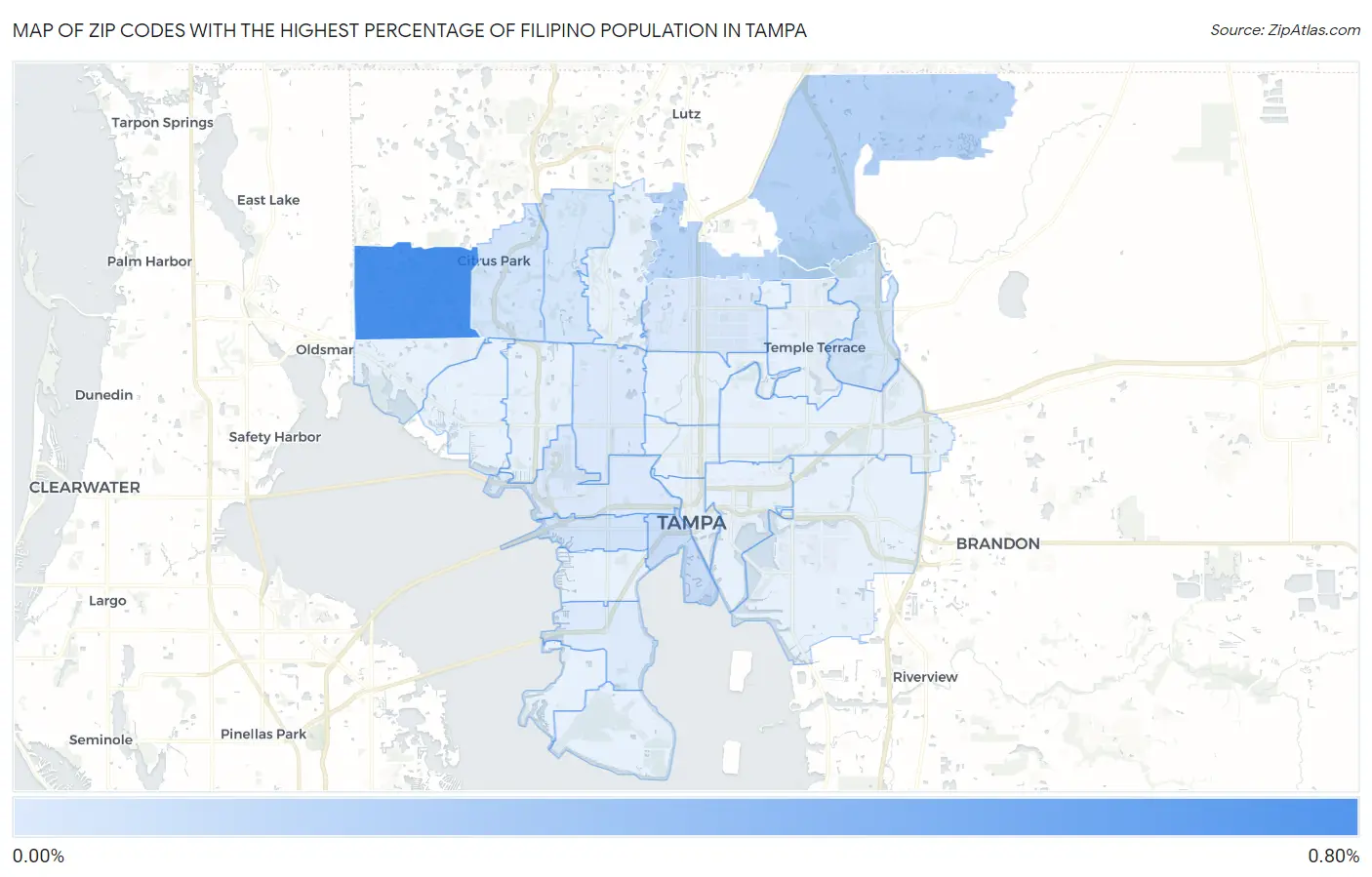 Zip Codes with the Highest Percentage of Filipino Population in Tampa Map