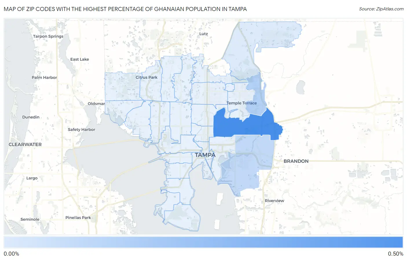 Zip Codes with the Highest Percentage of Ghanaian Population in Tampa Map