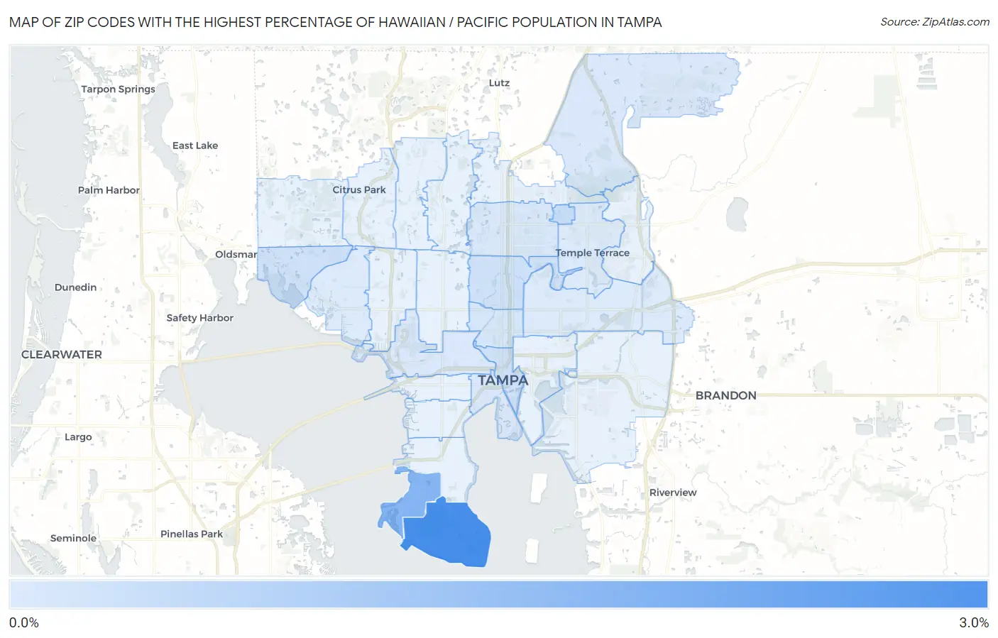 Zip Codes with the Highest Percentage of Hawaiian / Pacific Population in Tampa Map
