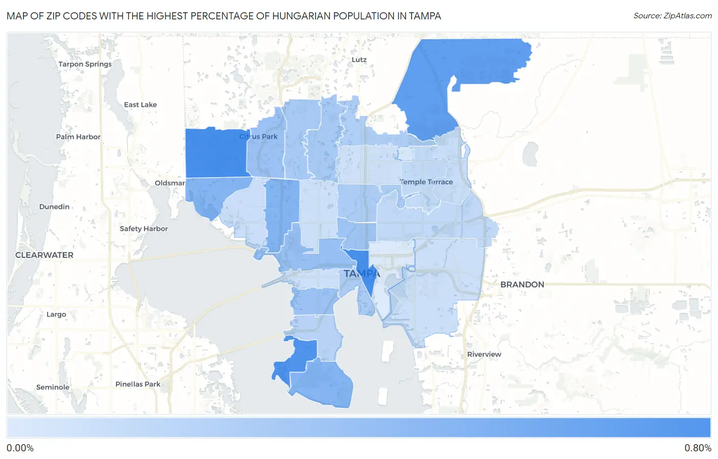 Zip Codes with the Highest Percentage of Hungarian Population in Tampa Map