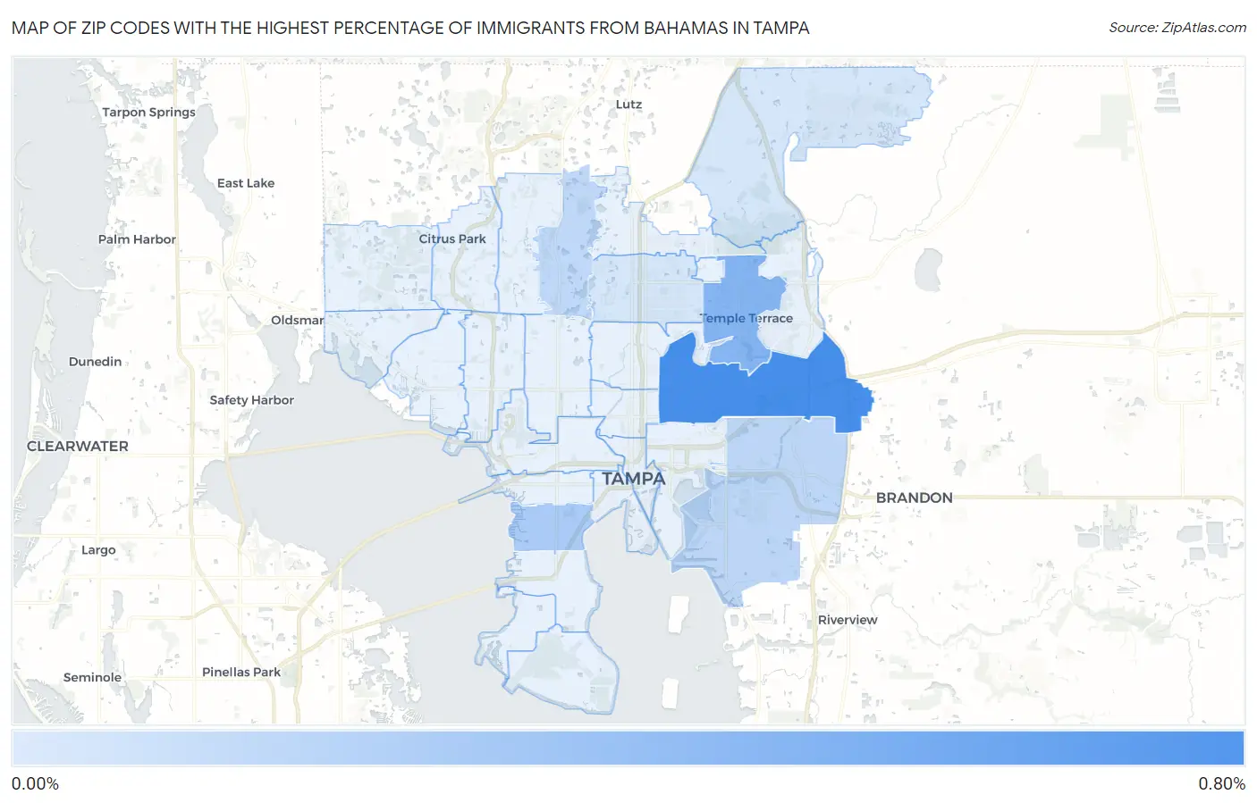 Zip Codes with the Highest Percentage of Immigrants from Bahamas in Tampa Map